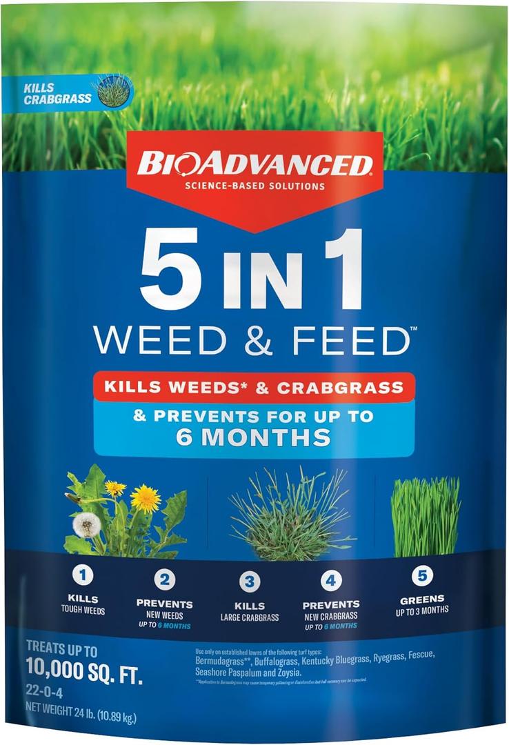 BioAdvanced 5 In 1 Weed and Feed, Granules, 24LB (10000 Square Feet)