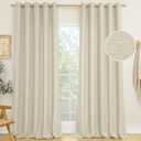 LAMIT Natural Beige Linen Curtains for Bedroom, 84 inches Grommet Thermal Insulated Thick Burlap Farmhouse Neutral Curtains Noise Reducing Light Filtering Drapes for Living Room, 2 Panels, W60 x L84