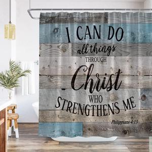 Rustic Wooden Inspirational Shower Curtain Farmhouse Motivational Phrases Decor Fabric Bathroom with Hook 70Wx70H Inch (Grey)