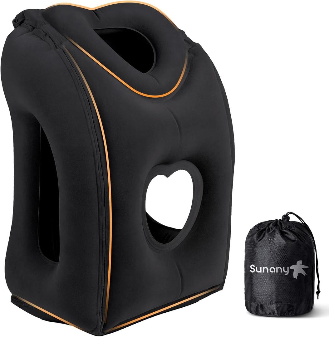 Sunany Inflatable Neck Pillow, Travel Pillow, Plane Pillow for Long Flights (Black)
