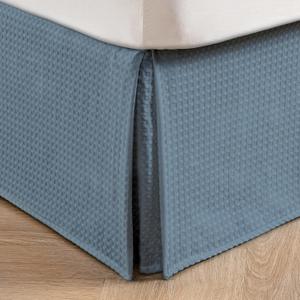 MIYE Pleated Waffle Weave Bed Skirt, Tailored Dust Ruffle 22 Inch Drop Easy Fit, Machine Washable (Blue, TwinXL - 22" Drop)