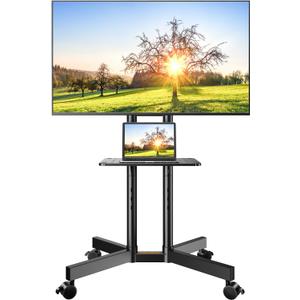 Perlegear Rolling TV Stand, Mobile TV Stand with Wheels for 32-75 inch TVs, Height Adjustable Mobile TV Cart with -15° to +5° Tilt, Rolling Cart for 4K TV Max VESA 400x400mm up to 88lbs, PGTVMC14