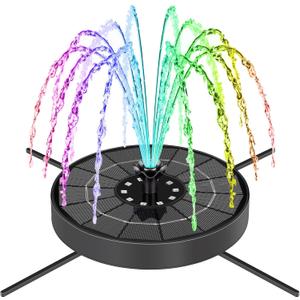 SEIRMEP Solar Fountain Pump with 3 Spray Height Adjustments, Upgraded Glass Solar Bird Bath Fountains with LED Lights,6 Nozzles,Outdoor Solar Water Fountain Pump for Bird Bath, Garden, Pool, Pond