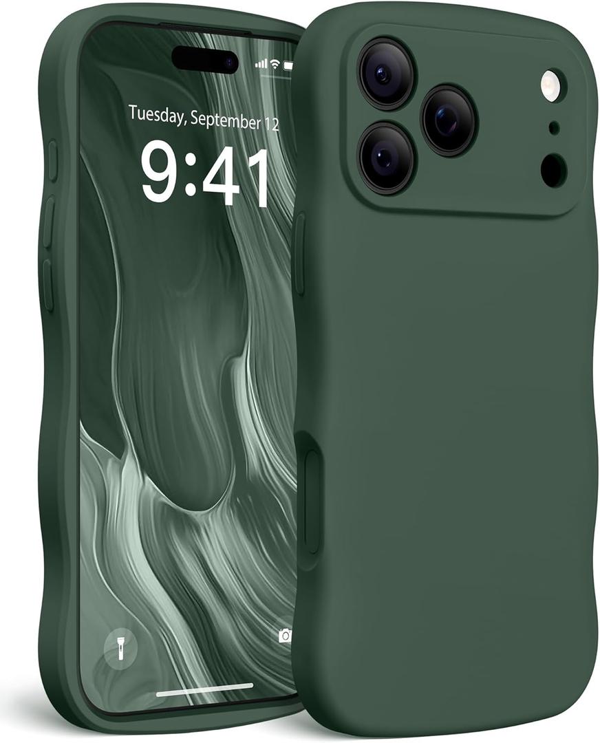 Magnetic for iPhone 17 Pro Case, [Full Camera Protection][Compatible with MagSafe] Cute Wave Frame Silicone Shockproof Protective Phone Case for iPhone 17 Pro 6.3", Alpine Green