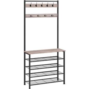 HOOBRO Hall Tree, Coat Rack with Shoe Rack, Hall Tree with Bench, 5 Tier Shoe Storage Organizer with 9 Hooks for Entryway, Closet, Sturdy, Industrial, Greige and Black BG80MT01G2, 31.5"L x 12.6"W x 74.8"H