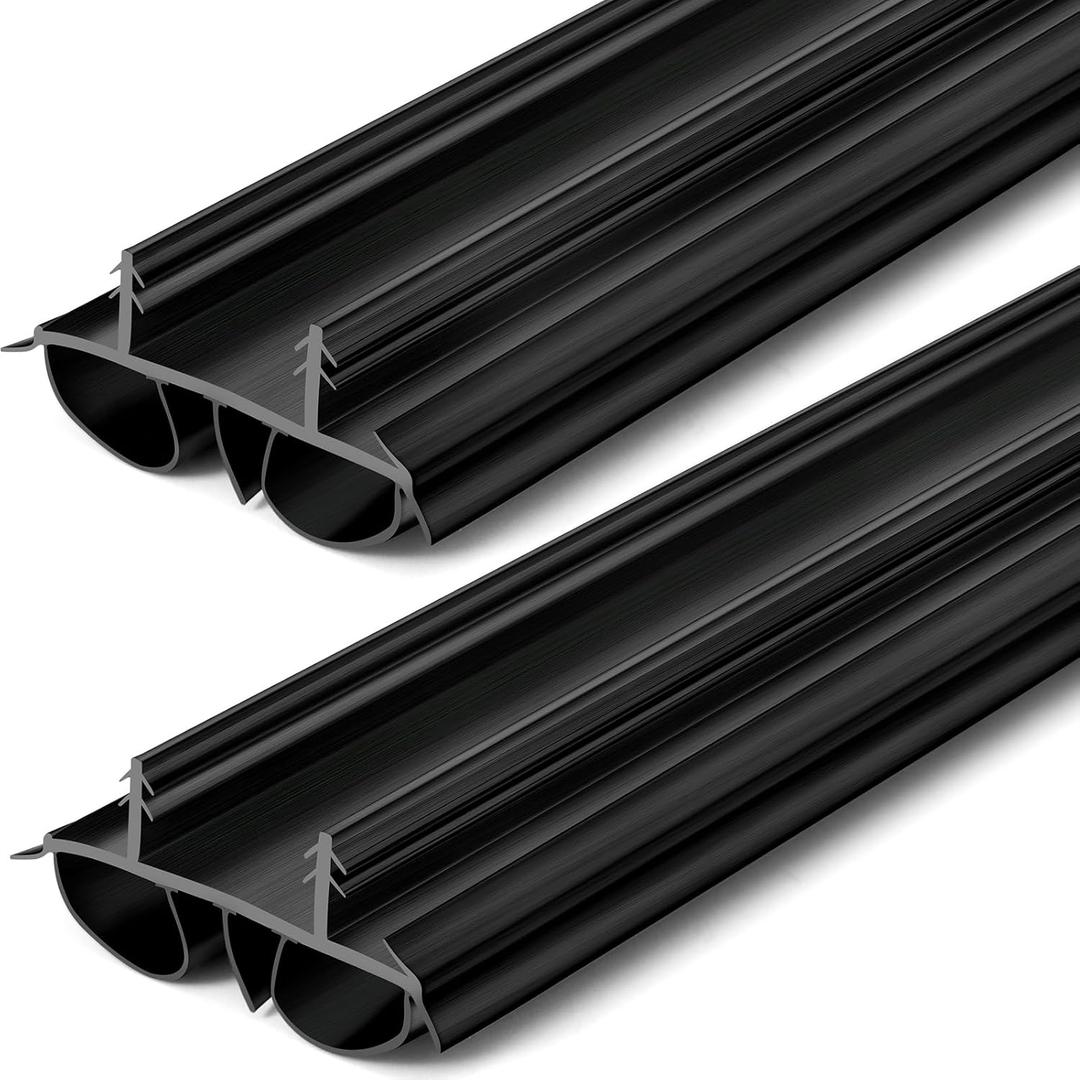Pushglossy 2 Pcs 32" Double Bubble Kerf Door Sweep 1-3/4" Wide Vinyl Weatherstrip Seal for Exterior Doors, Energy Efficient Draft Stopper, Easy Slide in Installation(Black)