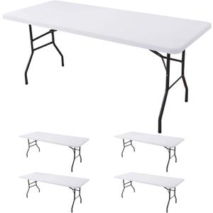 Fitted Tablecloth for 6 Foot Rectangle Tables-4 Pack White Elastic Outdoor Picnic Table Cover-Spandex Stretch Folding Table Cloths 6 ft for Camping Dining Room Patio Kitchen Banquet Party