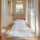 jinchan Runner Rug 3x8 Washable Hallway Rug Vintage Indoor Thin Retro Floor Cover Distressed Gray Floral Country Lightweight Non Slip Carpet for Entryway Bathroom Kitchen Bedroom Living Room Grey