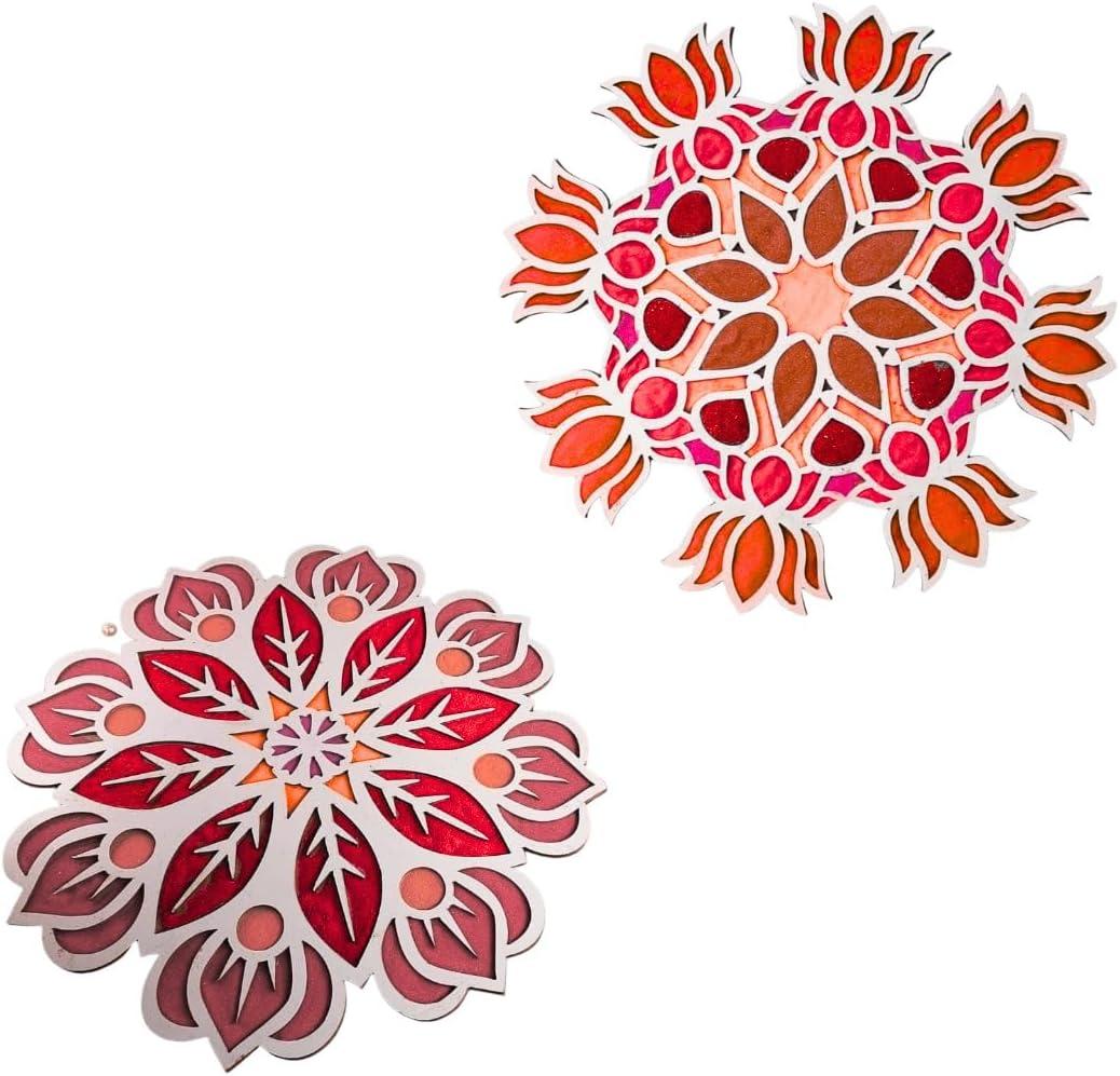 Kalakriti (Pack of 2 Patterns, 12 Inch) Indian Floral Rangoli Stencils for Door Entrance Decoration | DIY Craft Making Tools Kit |Reusable Templates Lotus Mats for Floor Table| Diwali Gift