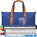 American Mahjong Game Set, 166 Premium White Tiles, 4 All-in-One Color Rack/Pushers, Complete Mahjong Set Blue Carrying Bag, 9 Inches X 20 Inches X 3 Inches