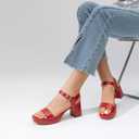 DREAM PAIRS Women's Platform Heels Block Chunky Open Toe Ankle Strap Heel Fashion Wedding Party Dress Sandals Shoes, Size 7.5, Red