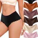Thongs for Women High Waisted Seamless Underwear Ladies Wave Edge No Show Sexy Panties Thong Lingerie 6 Pack M