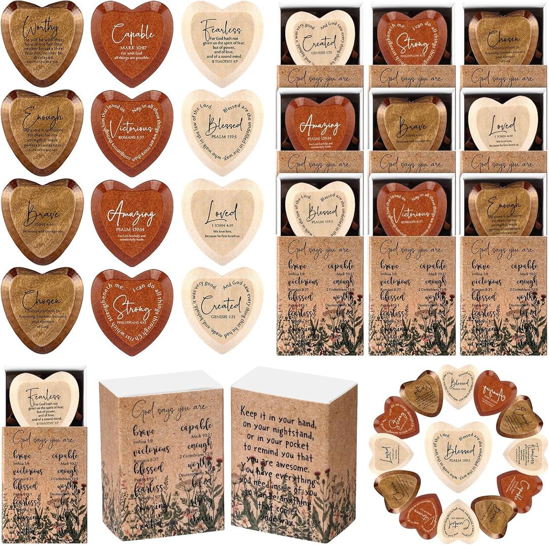24 Sets Easter Christian Gift Bulk God Say You Are Wooden Religious Pocket Hug Heart Bible Verses Pocket Hug Token God Bless Party Favors Scripture Gifts for Church Member Mom Dad (Multicolor)