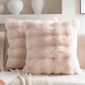 Neelvin Beige Faux Fur Pillow Covers Set of 2, Luxury Soft Fluffy Throw Pillow Covers 16x16inch for Couch, Fuzzy Decorative Plaid Plush Cushion Cases for Living Room Sofa Bedroom Decor
