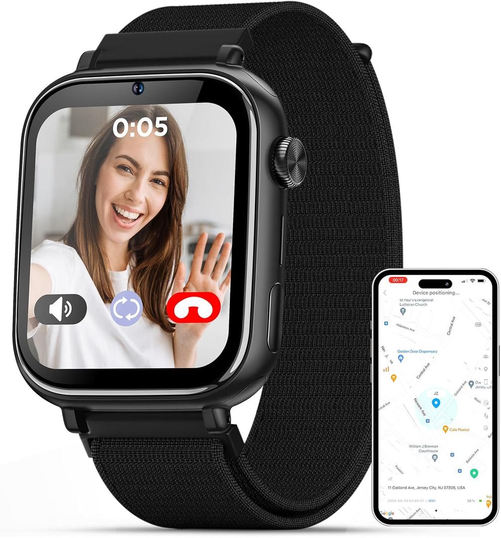 2025 Smart Watch for Kids 6-12 [Kids GPS Tracker/Video Call] Smart Watches Boys Girls Phone Watch, School Mode, Safety Alert, GPS Tracker Kids Smart Watch, New Phone Watches for child, Jet Black