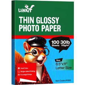Uinkit 100 sheets 115gsm Photo Paper 30lb Very Thin Flyer Photo Paper Glossy 8.5x11 Single Side Inkjet Paper DIY Chip Bag Glossy Photos Brochure Paper Picture for Inkjet Printer with Dye Ink