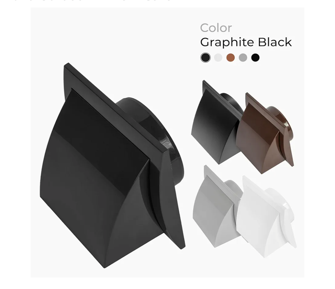 6 Inch Black ABS Plastic Exhaust Dryer Vent Cover With Hood - Exhaust Cap Fit for Bathroom, Kitchen, Laundry and Garage Ventilation Systems, Indoor and Outdoor Air Vent Cover