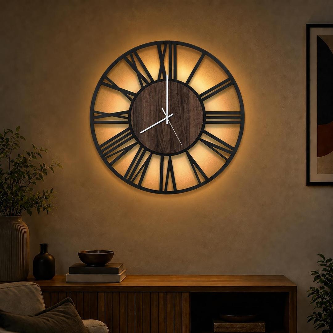 20" Silent Wall Clock – Glow Night Light, Battery Operated