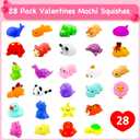 28 Packs Valentine Mochi Squishy Toys with Cards Animal Squishies for Kids Valentines Day Gift Exchange Boys and Girls Classroom Prizes Valentine Party Favors Supplies