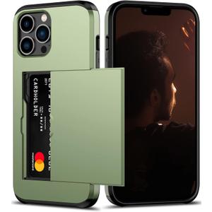Nvollnoe for iPhone 12 Pro Max Case with Card Holder Heavy Duty Protective Dual Layer Shockproof Hidden Card Slot Slim Wallet Case for iPhone 12 Pro Max for Men&Women(Green)