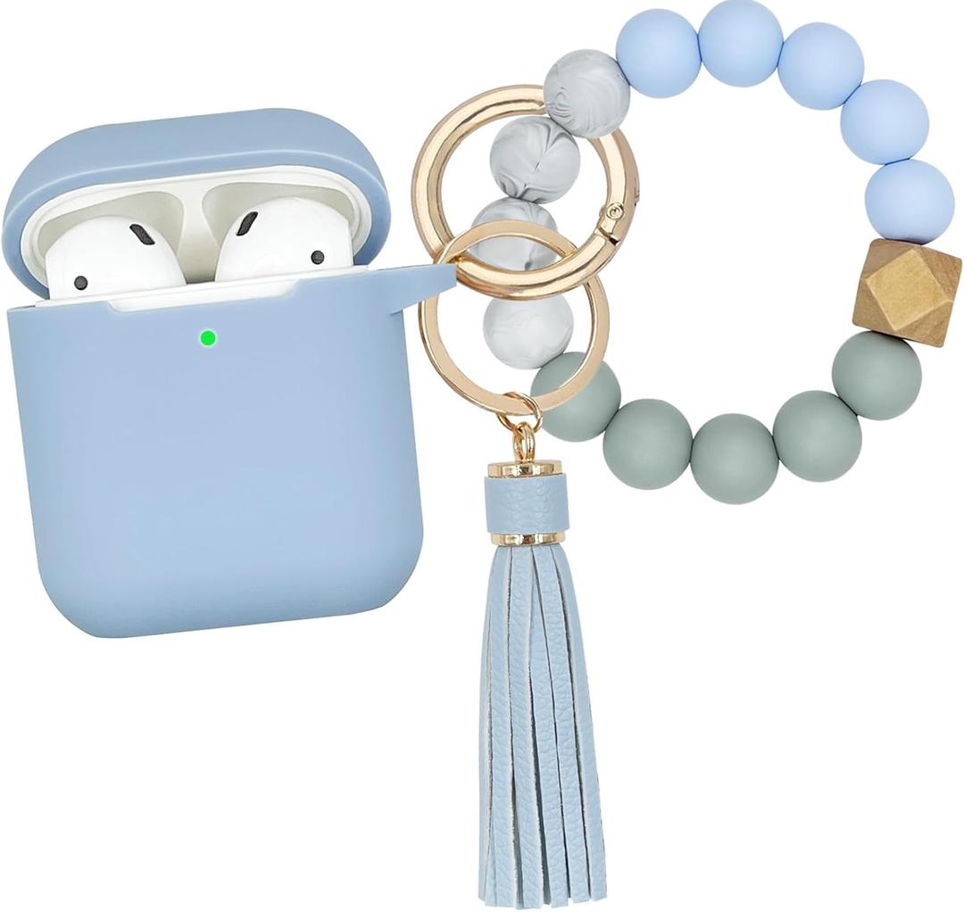 Compatible with AirPods Case Cover, Soft Silicone Protective Cover with Bracelet Keychain, Compatible with Apple AirPods 2nd 1st Generation Charging Case (Sky Blue)