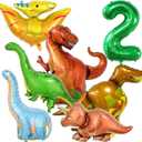 Dinosaur Balloons Set 7Pcs，40 Inch Number 2 Balloon, 6 Pieces Dinosaur Balloons, Jungle Dino Theme Party Supplies（2nd）