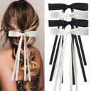 2 x 4Pack Satin Hair Bow Clips with Long Tail, Bowknot Ribbon Tassel Hair Clip, Bridal Hair Accessories Gift for Women Girls