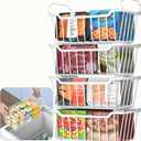 Goovilla Freezer Organizer Bins with Foldable Handle, 4 Pack Stackable Freezer Baskets for 3.5-7 Cu.FT Deep Chest Freezer Organization, White Metal Freezer Storage Bins with Better Space Utilization