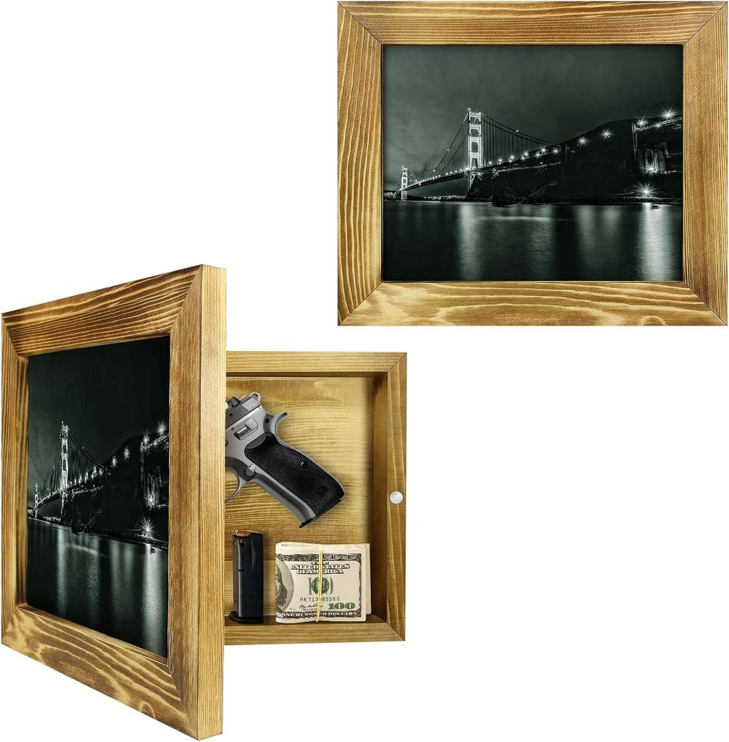 Hidden Gun Storage - Concealment Gun Safes for Pistols, Secret Decor Solid Wooden Handgun Picture Frames Box (Solid Wood)