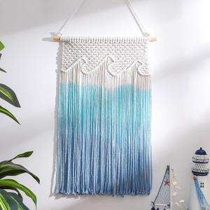 Bucherry Beach Wave Hanging Tassels Decor 16" x 26" Ocean Macrame Wall Hanging Coastal Tapestry Wall Art for Beach Themed Seafaring Living Room Bedroom Home Decoration