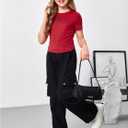 Girl's 2 Packs Graphic Tees Short Sleeve Crew Neck Crop Tops Slim Fit Summer Cute Tees (Red Black)