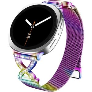 Metal Magnetic Band Compatible with Samsung Galaxy Watch 8 40mm 44mm/Galaxy Watch 8 Classic 46mm,Stainless Steel Dressy Mesh Loop with X-Shape Diamond Women Men