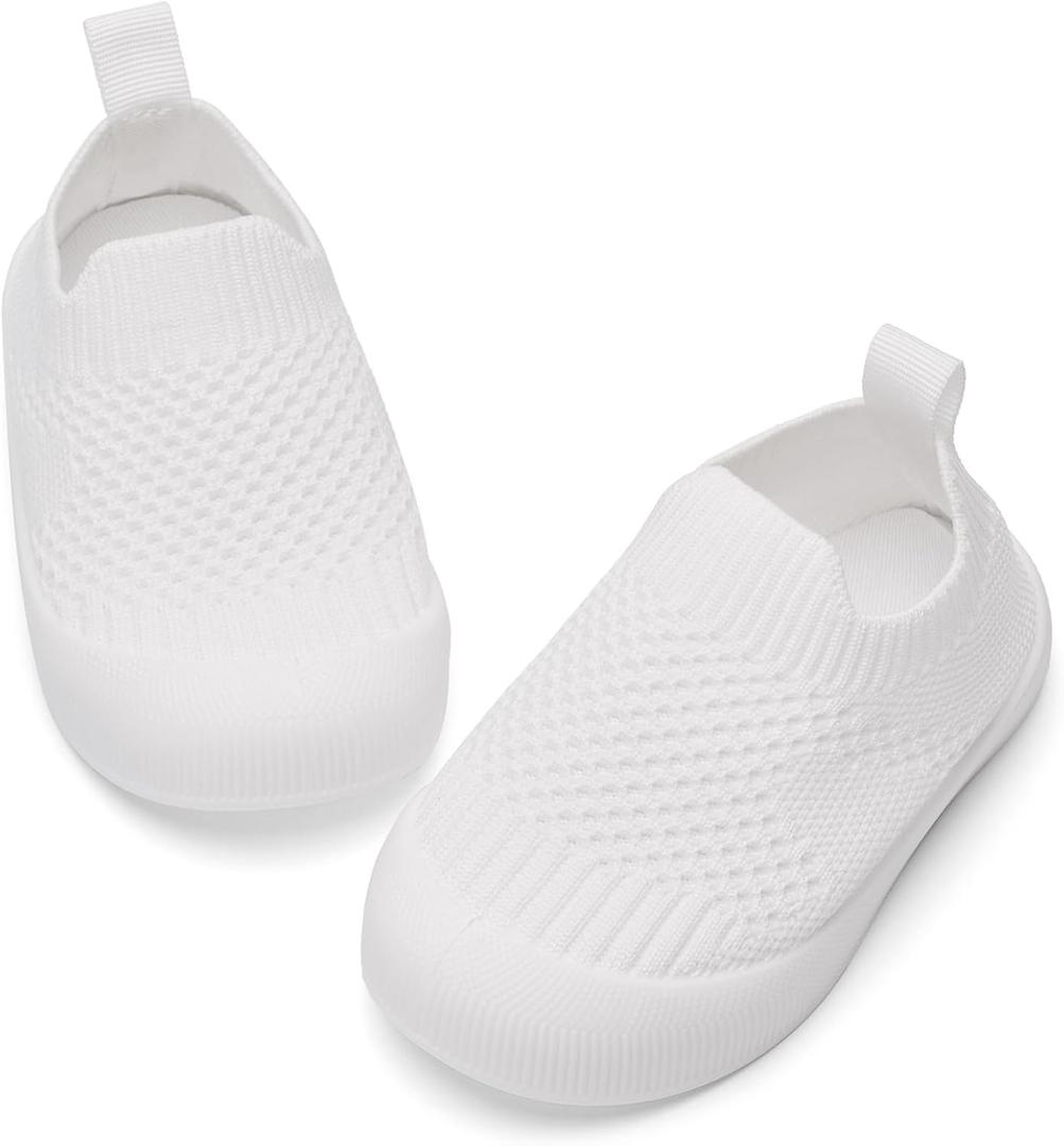 BACSAC Baby Toddler Unisex Infant Shoes Boys Girls Beige Mesh Breathable Non-Slip Soles 6-36 Months (Pure White, Size: 18-24 Months Toddler)