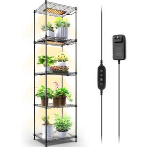 Barrina Plant Shelf with Grow Light, 5-Tier, Plant Stand with 40W Ultra-Thin Grow Light Panel for Hydroponics, Seedlings, Succulents, Flowers, Veg, 3/6/12h Timer, 15.7" L x 11.8" W x 59.1" H