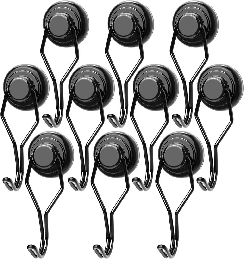 MIKEDE Magnetic Hooks 10 Pack 80Lbs Heavy Duty Neodymium Magnet Hooks Black Magnetic Swivel Hooks for Hanging Rust Proof Strong Magnets with Hook Magnetic Metal Hanger for Storage (12.66 in)