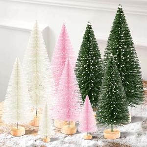 9Pcs Mini Christmas Trees Christmas Decor Artificial Christmas Decorations with 4 Sizes, Christmas Tree Bottle Brush Trees Christmas Table Decorations (Green Beige Pink)