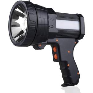 YIERBLUE Rechargeable Spotlight, Super Bright High Lumen LED Handheld Spotlight Long Lasting Large Flashlight Searchlight and Flood Camping Flashlight with Foldable Tripod Black