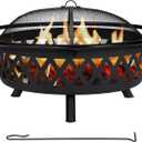 SUNCREAT 42 Patio Fire Pit Wood Burning with Mesh Spark Screen, Bonfire Outdoor firepit with Fireplace Poker, Black