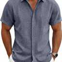 Mens Linen Shirts Short Sleeve Casual Shirt Button Down Summer Beach Vacation Tops Men Casual Dress Shirts Breathable, Large