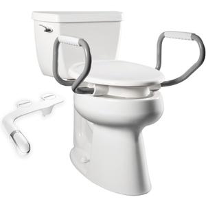 Bemis Assurance 3" Raised Toilet Seat with Handles and Bidet Attachment, Secure Hinges, Clean Shield Guard, Elongated, White