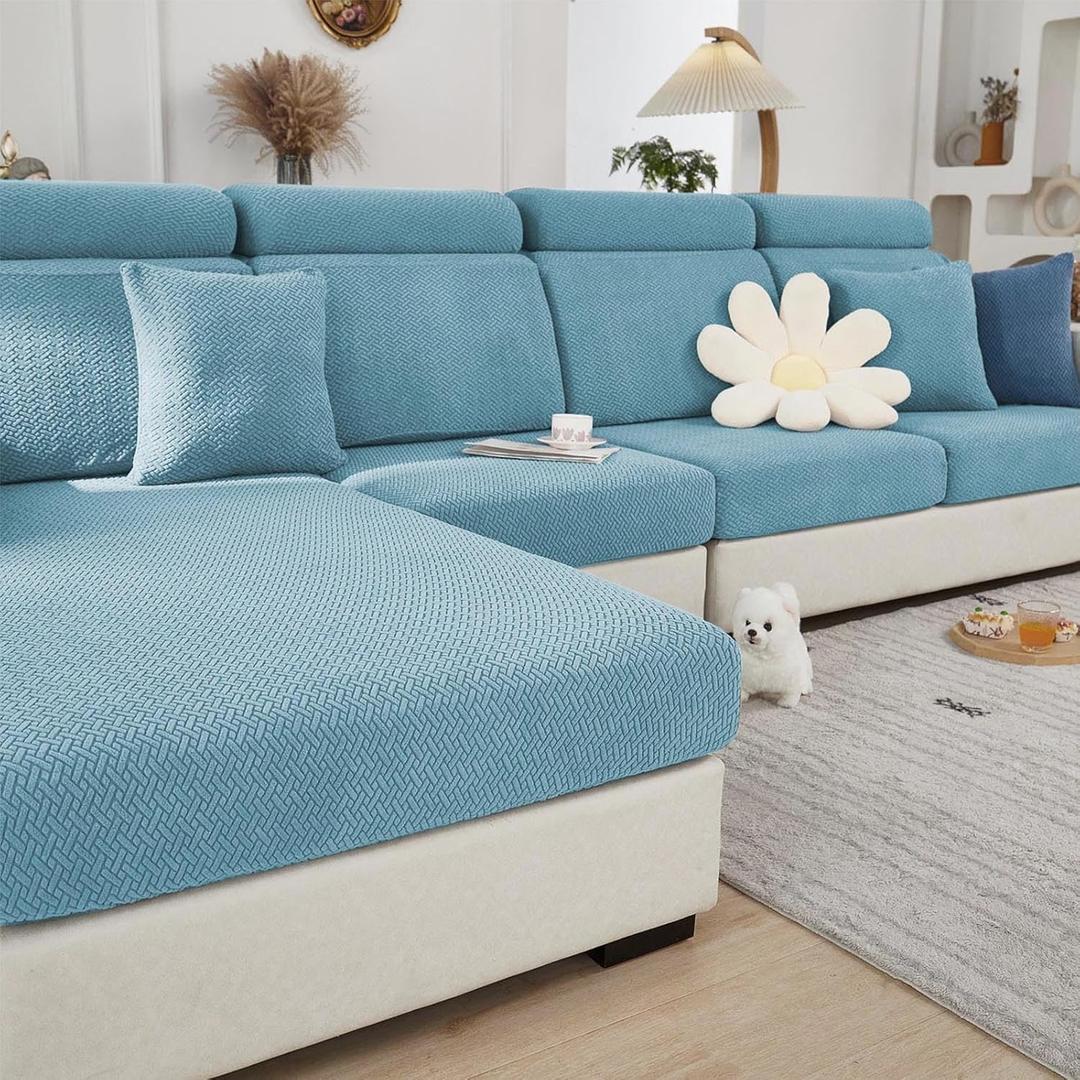 Sofa Covers Couch Covers for Sofa Pet Friendly Couch Cushion Covers Universal Sofa Covers Washable Stretch Slipcovers for Sectional Sofa (Texture Sea Blue,Back Cover L)