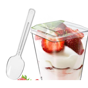 Mistari 20 Pack Clear Plastic Dessert Cups with Lids and Spoons, Mini Parfait Cups Pudding Cups for Cheesecake Yogurt Jello Mousse Snacks Fruit Trifle (50 cups + 20 spoons + 20 flat lids)