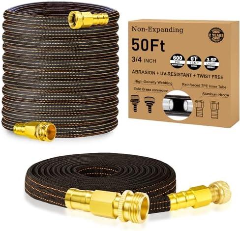 50FT Lightweight Flexible Garden Hose,Non-Slip,Solid Brass Fitting for Garden,Boats Washdown,RVs, Marine Lawn,Campers (OrangeBlack, 2X25 FT)