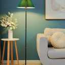 Modern Elegant Black Pole Floor Lamp Simple Design Tall Lamp with Dark Green Shade Standing Lamp with LED Bulb for Living Room and Bedroom