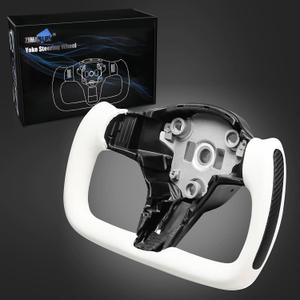 ZIMABLUE Yoke Steering Wheel Personalized Yoke Steering Wheel, Nappa Leather with Side Matte Carbon Fiber without Front Trim for Tesla Model 3 2017-2023, Model Y 2019-2024 With Heating Function