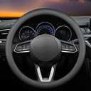 Carodi Leather car Steering Wheel Cover, Ultra-Thin, Comfortable, Non-Slip, Breathable, Universal 15 inches (Black) (Black-A)