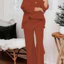 Viottiset Women's 2 Piece Outfits Sweatsuit Knit Long Sleeve Sweater Wide Leg Pants Loungewear (Brown, S)