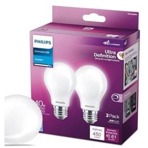 Philips, Ultra Definition, 60W Replacement, 8W LED, 2 PCS, A19 Bulb Medium