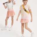 2 x BebreezChic Girl's Tennis Skirt Athletic Pleated High Waisted Kid's Mini Skort Sport Uniform with Pockets Golf Running (Pink)