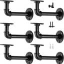 Janyang Industrial Pipe Shelf Brackets for 8 10 12 14 inches Board, Iron L Pipe Floating Shelves, Heavy Duty Metal Shelving Brackets - 6 Pack Black